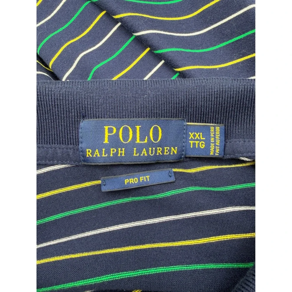Polo Ralph Lauren Polo Shirt Men XXL Navy Blue Striped Cotton Pro Fit Big Pony